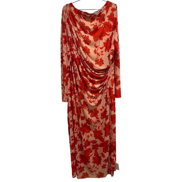 Pretty Lavish Dresses & Skirts - Pretty Lavish Floral Mesh Maxi Dress Size 20 Pink Red Ruched Long Sleeve NWT